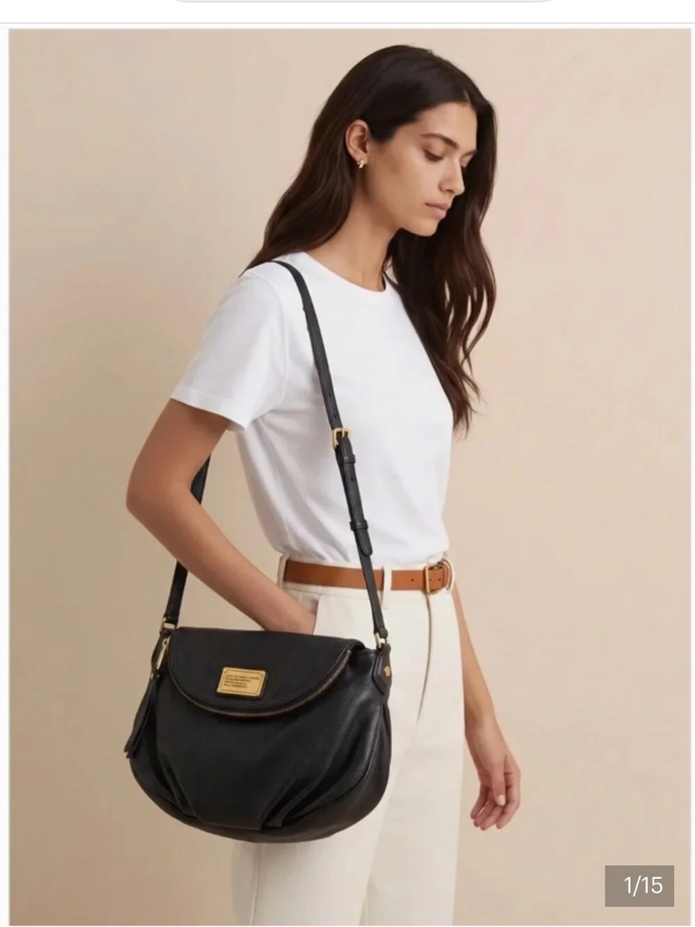 Marc Jacob’s Classic Q Natasha Black Leather Shoulder Bag with Gold Plate
